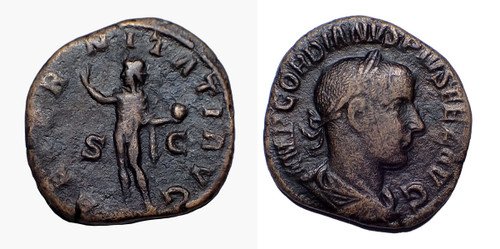 ROMAN IMPERIAL BRONZE SESTERTIUS ANCIENT COIN OF GORDIAN III WITH SUN GOD SOL  *AC267