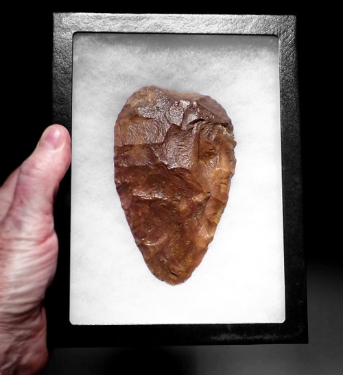EXTRAORDINARY INVESTMENT GRADE BURNT RED-ORANGE STONE HOMO ERGASTER ACHEULEAN HAND AXE FROM PREHISTORIC AFRICA  *ACH491