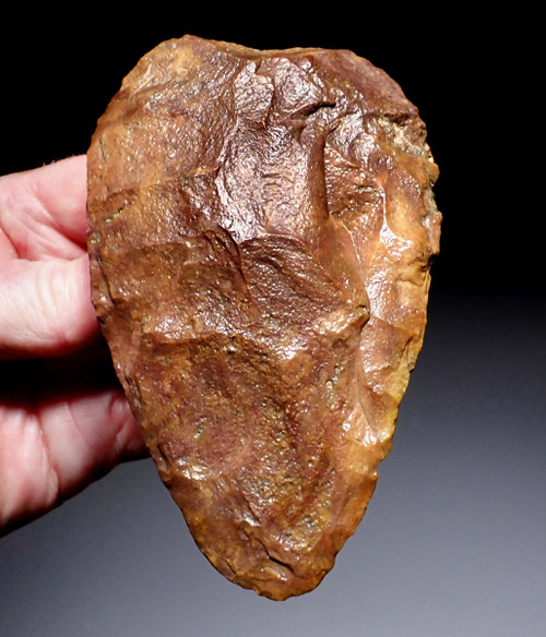 EXTRAORDINARY INVESTMENT GRADE BURNT RED-ORANGE STONE HOMO ERGASTER ACHEULEAN HAND AXE FROM PREHISTORIC AFRICA  *ACH491