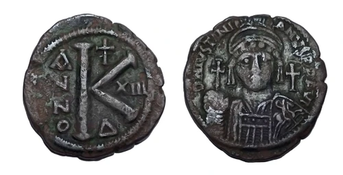 LARGE EXCEPTIONAL ROMAN BYZANTINE BRONZE HALF FOLLIS ANCIENT COIN OF EMPERIOR MAURICE TIBERIUS  *AC238
