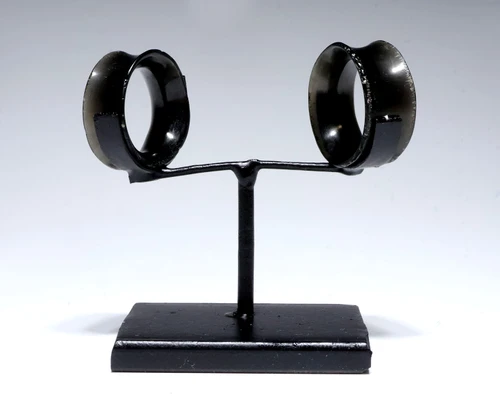 RARE ORIGINAL MATCHED PAIR OF OBSIDIAN EAR SPOOLS FROM THE AZTEC PRE-COLUMBIAN EMPIRE  *PC660