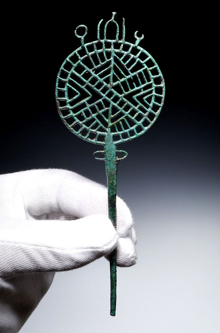 ANCIENT BRONZE OPENWORK DISK STICK PIN OF THE EASTERN SAKA SCYTHIANS  *LUR456
