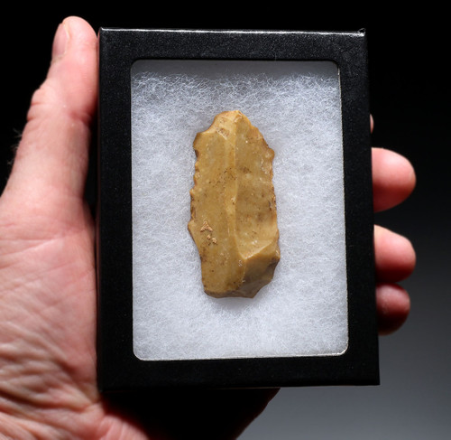GOLDEN FLINT NEANDERTHAL MOUSTERIAN BLADE KNIFE FLAKE TOOL FROM FAMOUS MIDDLE PALEOLITHIC SITE IN FRANCE  *M540