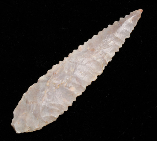 FINEST WHITE INVESTMENT GRADE CAPSIAN AFRICAN NEOLITHIC SERRATED ARROWHEAD  *CAP480