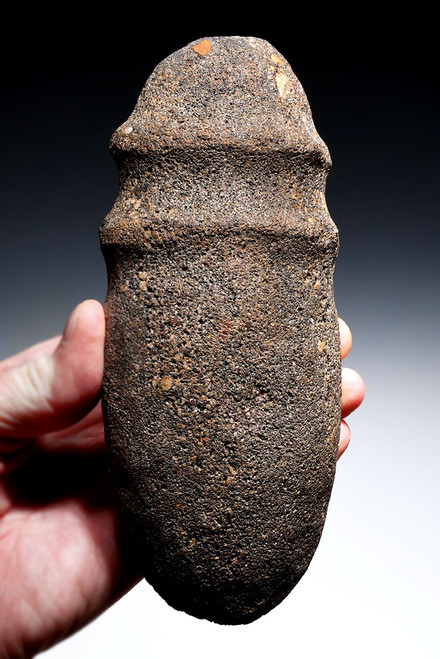 LARGE RARE SKULL CRUSHER GROOVED FERRICRETE STONE WAR AXE FROM THE WEST AFRICAN SAHEL NEOLITHIC  *CAP469