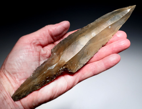 LARGE MUSEUM-CLASS MAYAN PRE-COLUMBIAN STONE MACRO BLADE STEMMED DAGGER  *PC673