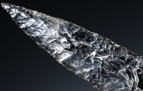 CEREMONIAL AZTEC PRE-COLUMBIAN OBSIDIAN LEAF BLADE RITUAL SACRIFICE DAGGER WITH SUPERB WORKMANSHIP  *PC665