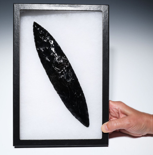 GIANT 10.7 INCH BIFACIAL OBSIDIAN INVESTMENT-CLASS MAYAN PRE-COLUMBIAN KNIFE DAGGER BLADE FOR HEART-REMOVAL SACRIFICE  *PC668