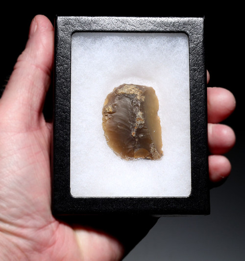 EXCELLENT NEANDERTHAL MOUSTERIAN COMBINATION END AND SIDE SCRAPER FLINT FLAKE TOOL FROM THE FRENCH ALPS OF LA FAURIE FRANCE  *M548