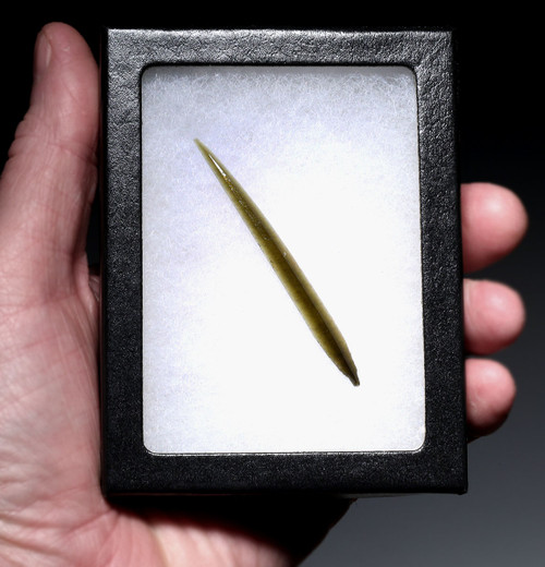 VERY RARE AZTEC PRE-COLUMBIAN GREEN CRYSTAL OBSIDIAN BLOOD-LETTING SACRIFICE NEEDLE PIERCER BLADE  *PC705