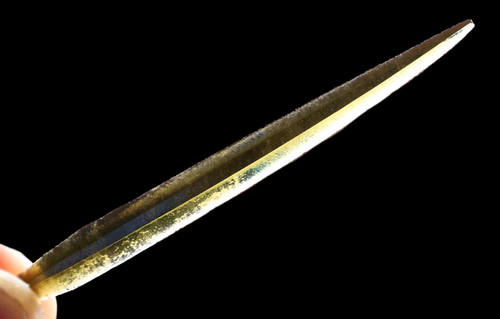 VERY RARE AZTEC PRE-COLUMBIAN GREEN CRYSTAL OBSIDIAN BLOOD-LETTING SACRIFICE NEEDLE PIERCER BLADE  *PC705