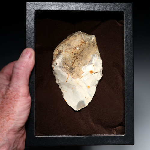 SPECTACULAR IVORY WHITE PREHISTORIC FLINT HOMO HEIDELBERGENSIS ACHEULEAN HAND AXE FROM LOWER PALEOLITHIC BELGIUM  *ACH500