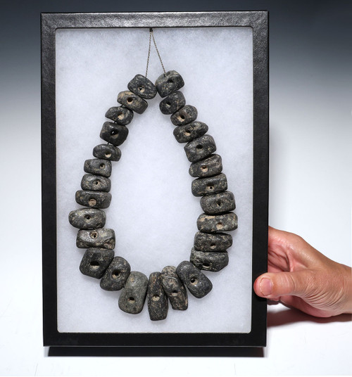 FIRST TIME EVER MUSEUM-CLASS COMPLETE STONE OLMEC PRE-COLUMBIAN JEWELRY BEAD NECKLACE  *PC703
