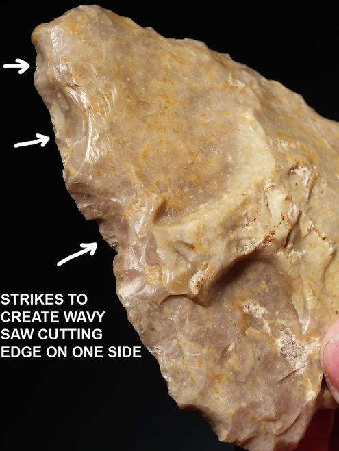 INGENIOUS THOUGHT EVOLUTION DESIGN NEANDERTHAL MOUSTERIAN COMBINATION FLINT BIFACE HAND AXE AND SAW FROM DORDOGNE FRANCE  *M560