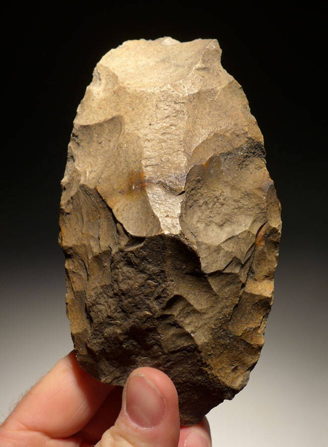 PREHISTORIC HOMO ERECTUS ACHEULEAN FLINT CLEAVER HAND AXE OF THE