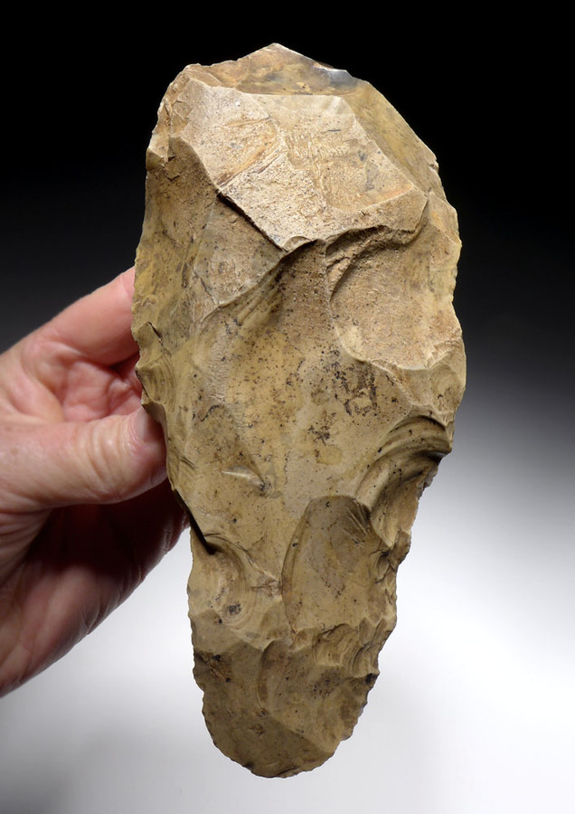 LARGE SPECTACULAR BRITISH LOWER PALEOLITHIC ACHEULEAN HAND AXE FROM