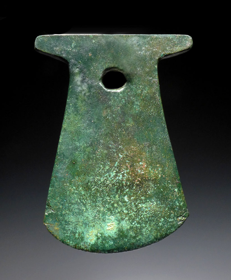 INCREDIBLE PIERCED COPPER BRONZE WAR AXE FROM THE PRE-COLUMBIAN INCA ...