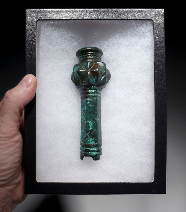 COLORFUL ANCIENT LURISTAN BRONZE WAR SCEPTER KNOBBED MACE HEAD FROM THE