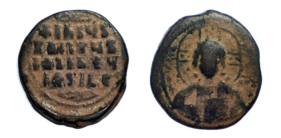 Roman Coin Inscriptions Letters Mse ROMAN BYZANTINE ANONYMOUS BRONZE FOLLIS ANCIENT COIN OF CHRIST WITH ...
