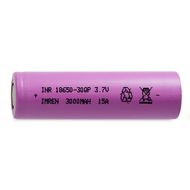 18650 - 3000 MAH - 15A -  3.7Av | 30QP |  Flat Top | Imren