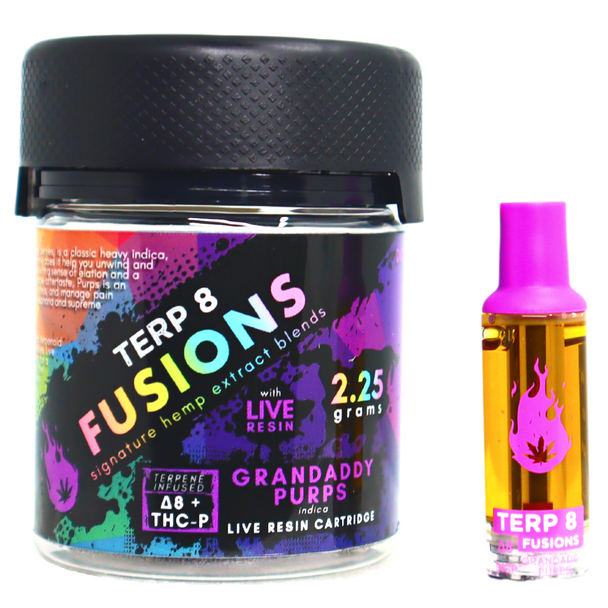 2.25g Grandaddy Purps THC-P + Delta-8 Live Resin Cartridge //  Terp 8 FUSIONS