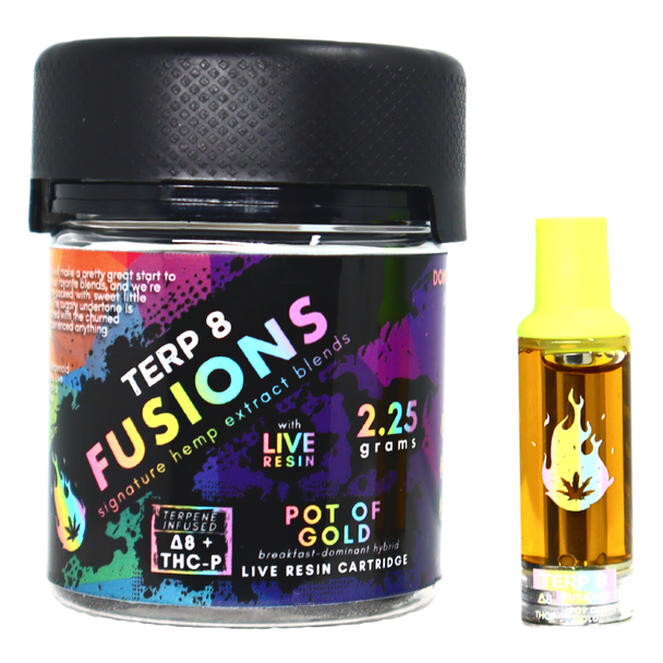 2.25g Pot of Gold THC-P + Delta-8 Live Resin Cartridge //  Terp 8 FUSIONS