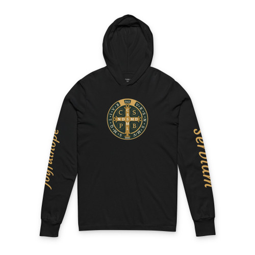Saint Benedict Hoodie Long-Sleeve Tee — Wear Your Prayer