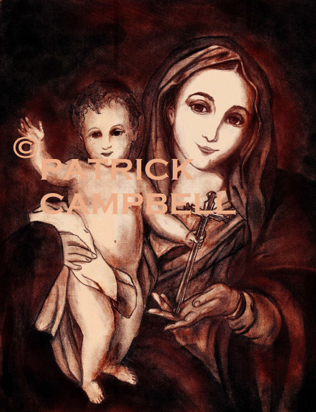 Madonna of the Cross , Pencil Art, Signed Copy, Print on Foam Board 