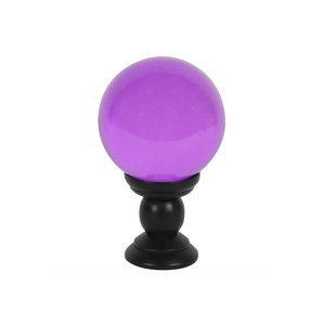 This large, purple crystal ball is not only a powerful tool in fortune telling and scrying, but also makes an eye-catching piece of décor. Whether used for divination or a table accessory at Halloween, this crystal ball is sure to be a conversation piece. Comes on black wooden stand. Keep out of direct sunlight. To preserve coloured coating, wipe clean with a soft dry cloth.