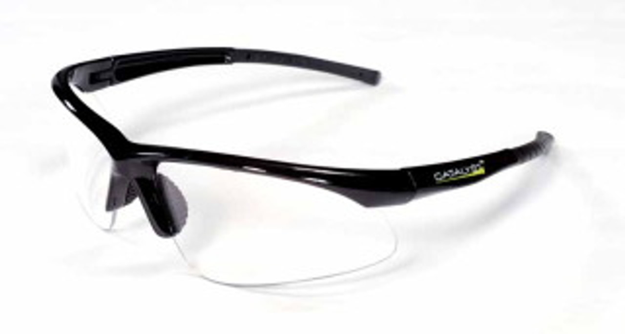 EOB10S: Catalyst Clear Lens, Black Frame Safety Glasses - 12 Pack