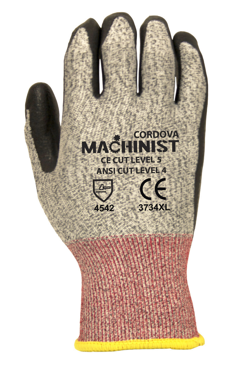 3734: Machinist 13-Gauage, Salt and Pepper HPPE/Glass Fiber Shell, Black Foam Nitrile Palm Coated Gloves