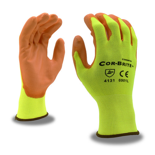 6901: Cor-Brite 13-Gauge Hi Vis Yellow Polyurethane Palm Gloves