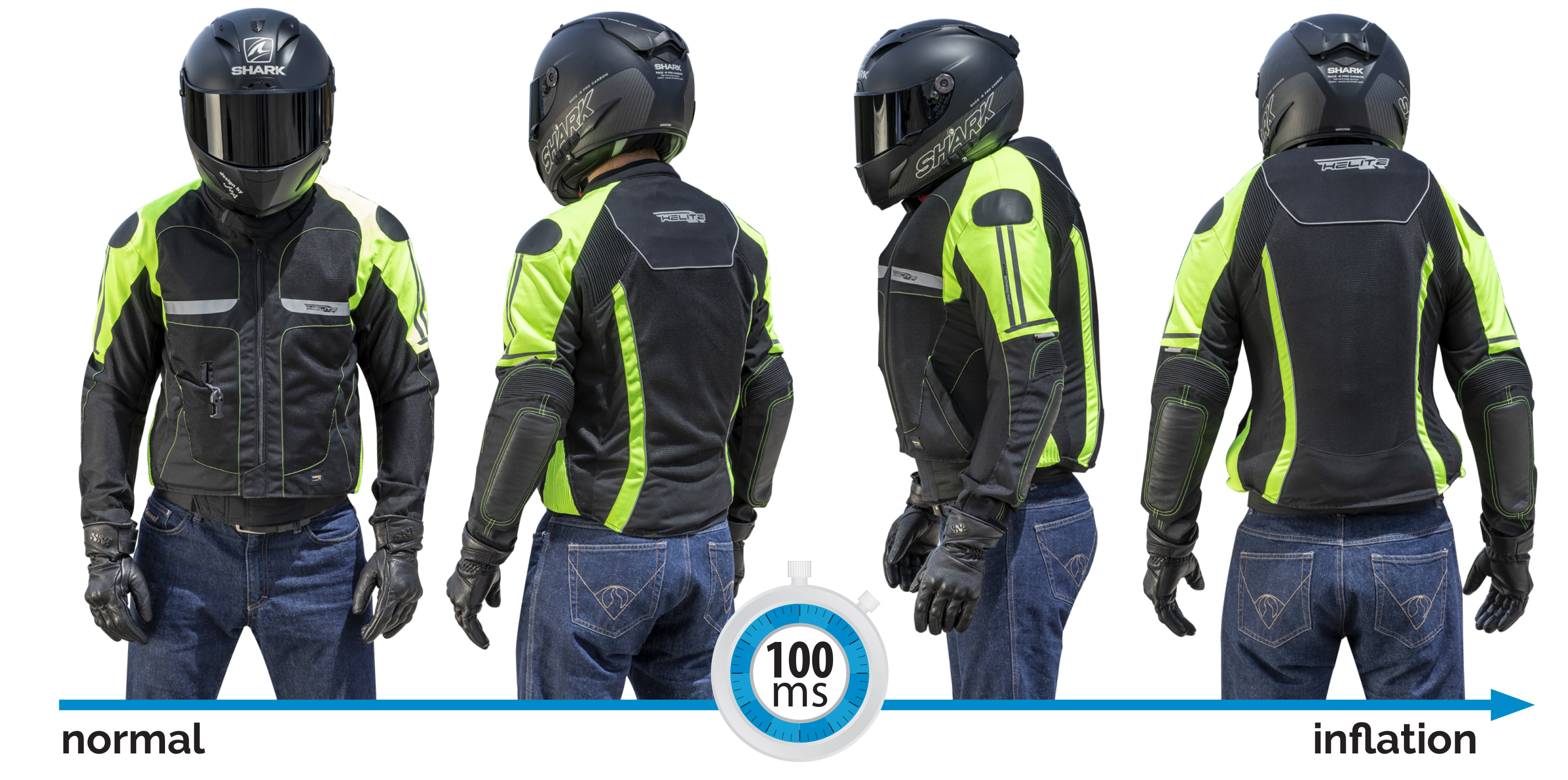 Helite Free-Air Vented Mesh Airbag Motorcycle Jacket with Windproof /  Waterproof Liner Available in Hi-Viz & Black + FREE SHIP