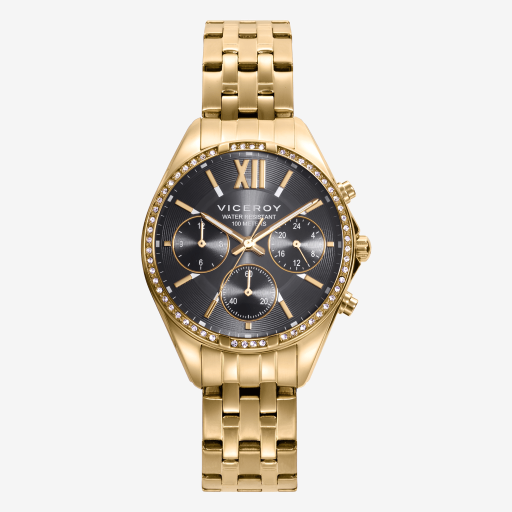 Reloj Viceroy Chic, Brazalete Acero Dorado, Esfera Negra