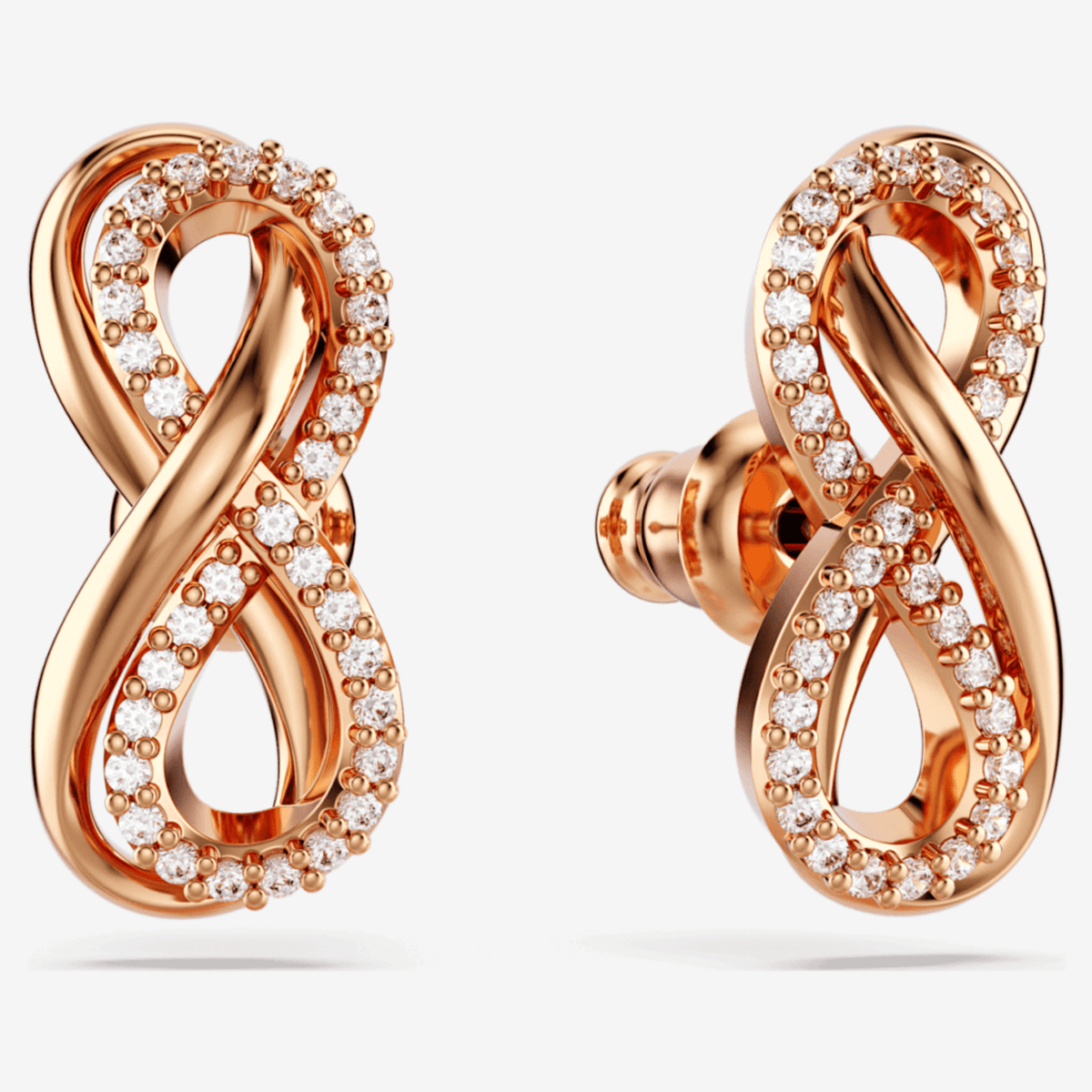 Pendientes de botón Hyperbola. Símbolo del infinito, Blancos, Baño tono oro rosa 5684085