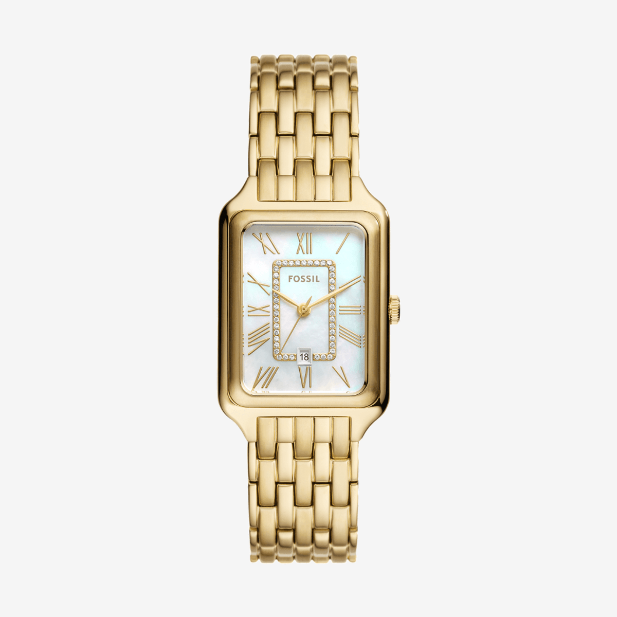 Reloj Fossil Raquel de acero inoxidable en tono dorado con esfera blanca, tres agujas y fecha ES5304