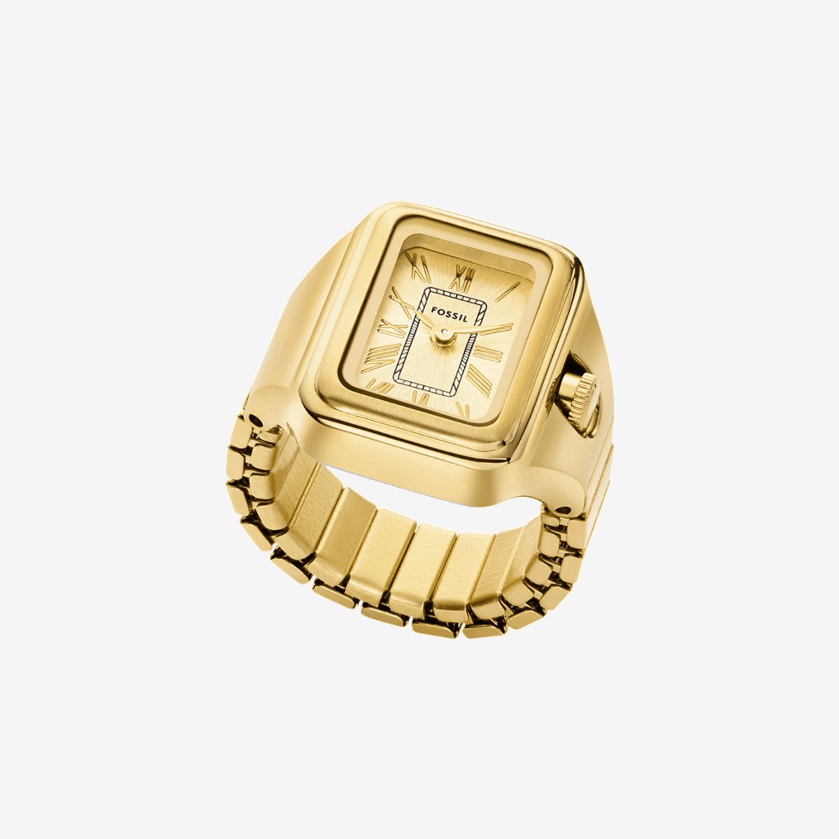 Anillo Fossil de reloj Raquel de acero inoxidable en tono dorado con dos agujas ES5343