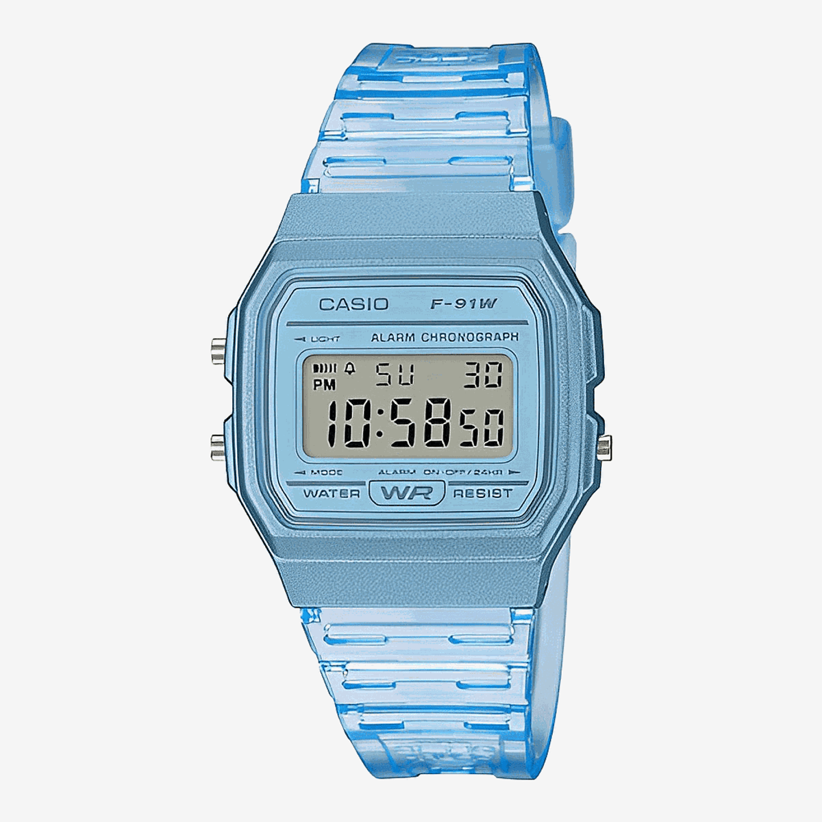 Reloj Casio Collection Brazalete Plástico Transparente Azul F-91WS-2EF