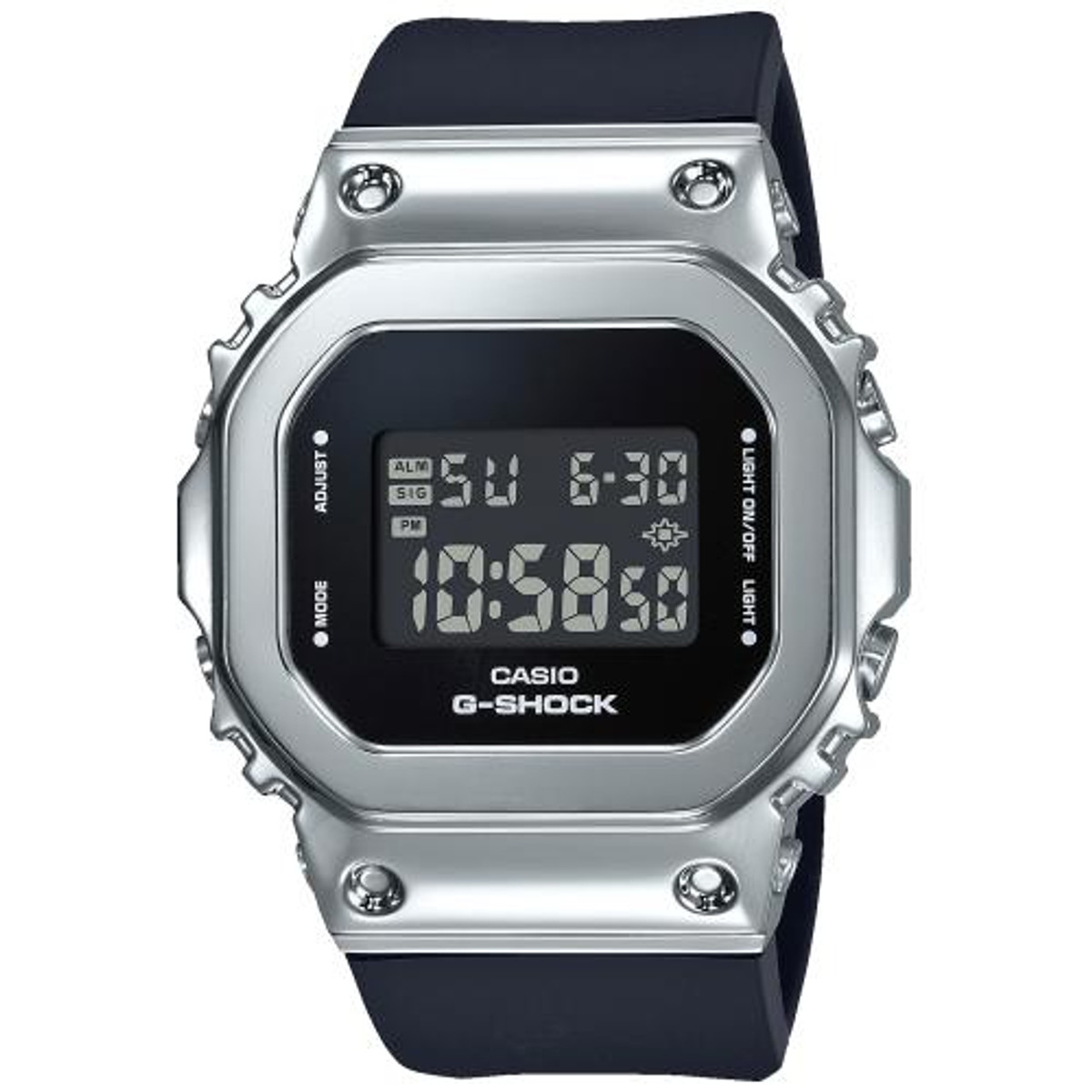 Casio G-Shock GM5600-1 Reloj digital con bisel de metal de acero inoxidable  para hombre, Plata/Negro, Digital