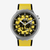Reloj Swatch Bolden Yellow con caja plateada, esfera esqueleto amarilla y negra, correa bicolor - SB07S109