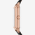 Vista lateral del reloj Fossil Raquel ES5310 con brazalete de piel negra y caja oro rosa - ES5310