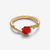 Anillo Pandora Rosa Encantada de La Bella y la Bestia de Disney en metal dorado con circonitas y rosa roja vista frontal - 163984C01
