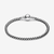 Detalle de la Pulsera Pandora Cadena Caja Cordón Negro en plata de ley y color negro - 593816C02