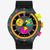Vista frontal del Reloj Swatch Swatch Neon Seppia SB02B104 con caja negra y esfera negra - SB02B104