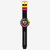 Vista superior completa del Reloj Swatch Swatch Neon Seppia SB02B104 mostrando la correa de silicona y la esfera negra - SB02B104