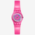 Vista frontal del Reloj Swatch Prismatically Pink con correa de silicona y esfera rosa - LP166