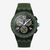 Vista frontal del Reloj Swatch Olive Rush con esfera negra y brazalete de silicona verde - SUSB421