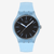 Vista frontal del Reloj Swatch Blue Moves con brazalete de silicona azul y esfera negra - SO29L101