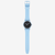 Vista completa vertical del Reloj Swatch Blue Moves con brazalete de silicona azul y esfera negra - SO29L101
