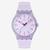Vista frontal del Reloj Swatch Lavendaze con brazalete de silicona y esfera violeta - SO29V101